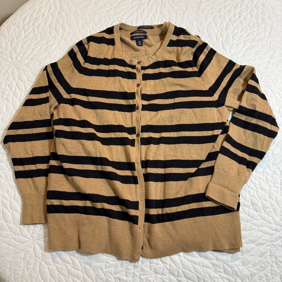 2x1 Lands' End (Size XL) Black & Tan Striped 100% Suprima Cotton Button Cardigan - Picture 6 of 16